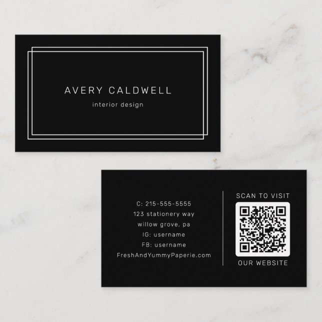 AVERY Moderne schwarze Doppelrahmen-QR-Code Visitenkarte (Vorne/Hinten)