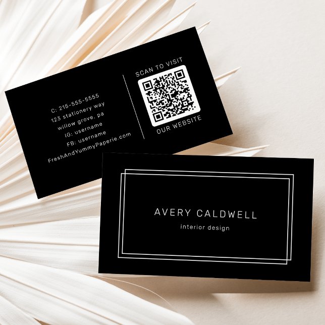 AVERY Moderne schwarze Doppelrahmen-QR-Code Visitenkarte (AVERY Modern Black Double Frame QR Code Business Card)