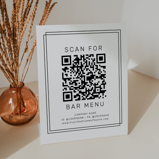 AVERY modernes minimalistisches Barmenü QR-Code Sockelschild (AVERY Modern Minimalist Bar Menu QR Code Pedestal Sign)