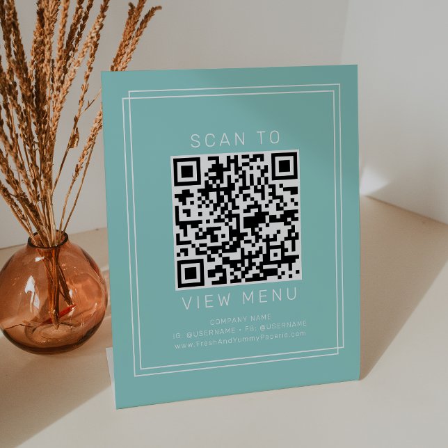 AVERY modernes mintgrünes Restaurant-Menü-QR-Code Sockelschild (AVERY Modern Mint Green Restaurant Menu QR Code Pedestal Sign)