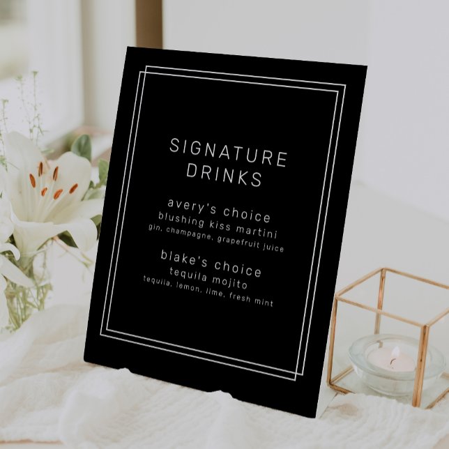 AVERY MOmoderner Black Wedding Signature Drinks Sockelschild (AVERY Modern Black Wedding Signature Drinks Pedestal Sign)