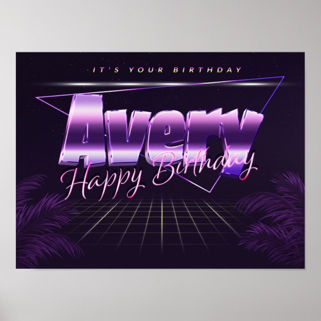 Avery name Vorname lila retro Poster Geburtstag (Vorne)
