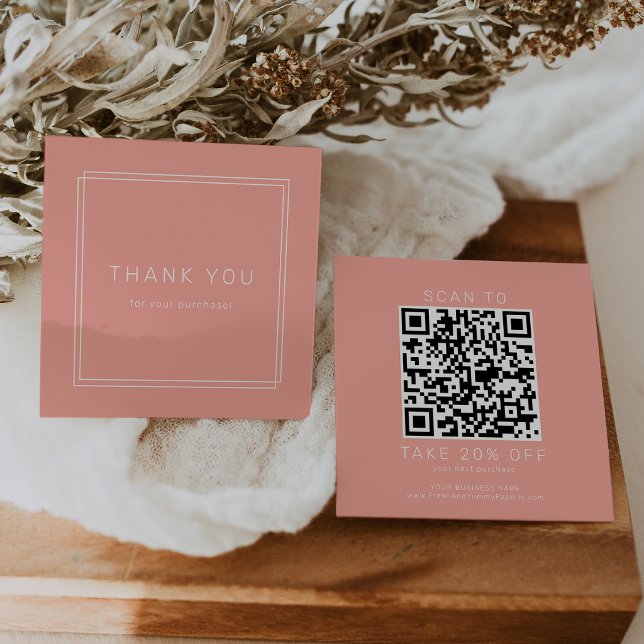 AVERY Rosé Pfirsich-Koralle Geschäft QR-Code Danke Rabattkarte (AVERY Blush Peach Coral Business QR Code Thank You Discount Card)
