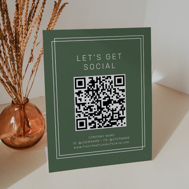 AVERY Rustikal Dunkelgrün Let's Get Social Media Sockelschild (AVERY Rustic Dark Green Let's Get Social Media Pedestal Sign)