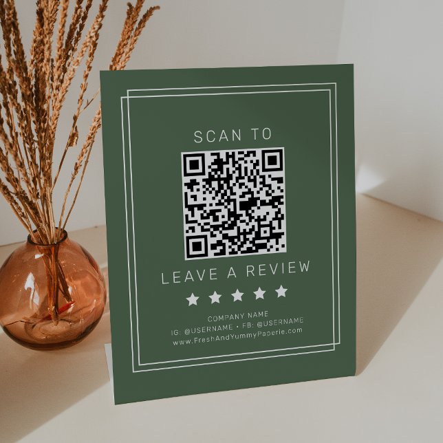 AVERY Rustikal Dunkelgrün QR-Code Hinterlasse eine Sockelschild (AVERY Rustic Dark Green QR Code Leave A Review Pedestal Sign)