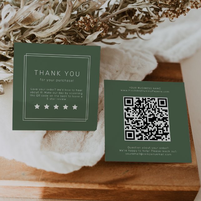AVERY Rustikal Dunkelgrün QR-Code Hinterlassen Sie Quadratische Visitenkarte (AVERY Rustic Dark Green QR Code Leave A Review Square Business Card)