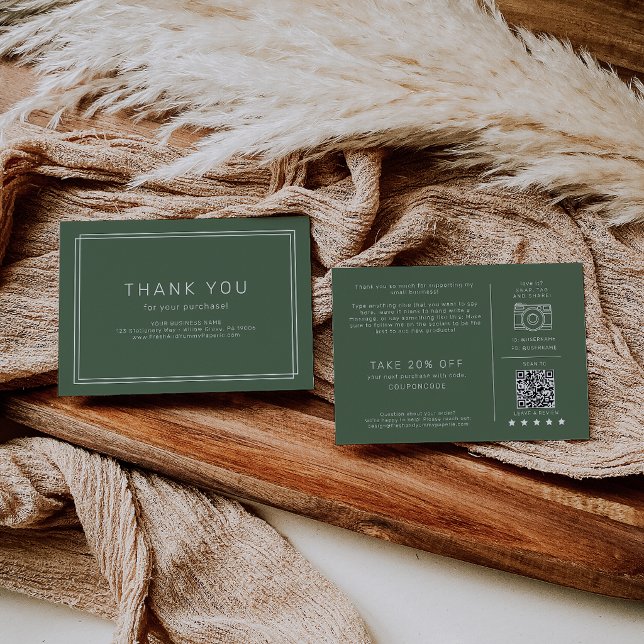 AVERY Rustikale Dunkelgrüne Geschäft-Danke-Bestell Begleitkarte (AVERY Rustic Dark Green Business Thank You Order Enclosure Card)