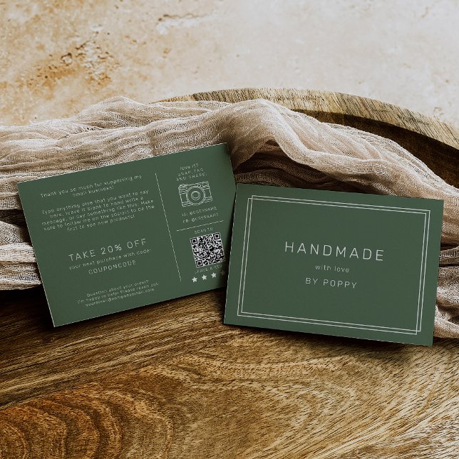 AVERY Rustikale Dunkelgrüne Handgemachte Dankeschö Begleitkarte (AVERY Rustic Dark Green Handmade Thank You Order Enclosure Card)