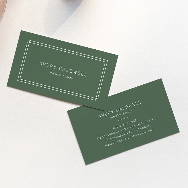 AVERY Rustikaler Dunkelgrüner Doppelrahmen Visiten Visitenkarte (AVERY Rustic Dark Green Double Frame Business Card)