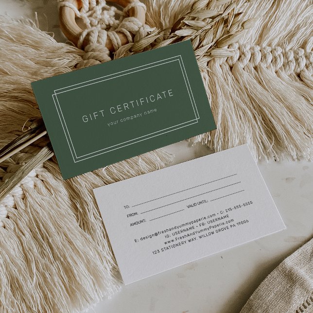 AVERY Rustikales Dunkelgrünes Geschäft Geschenkgut (AVERY Rustic Dark Green Business Gift Certificate)