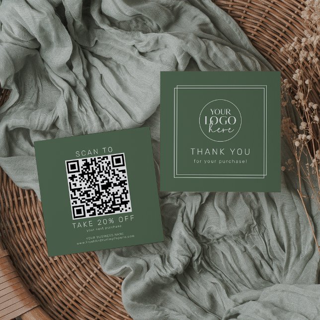 AVERY Rustikalisches Dunkelgrünes Logo QR Code Dan Rabattkarte (AVERY Rustic Dark Green Logo QR Code Thank You Discount Card)
