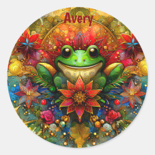 AVERY ~ SHINY Christmas FROG ~ Runder Aufkleber