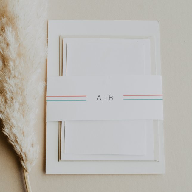 AVERY Simple Coral and Aquamarin Monogram Wedding Einladungsbanderole (AVERY Simple Coral and Teal Monogram Wedding Invitation Belly Band)