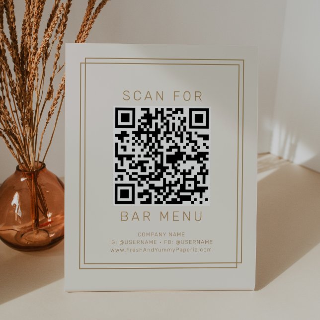 AVERY Vintage Gold Cream Bar Menü QR Code Sockelschild (AVERY Vintage Gold Cream Bar Menu QR Code Pedestal Sign)