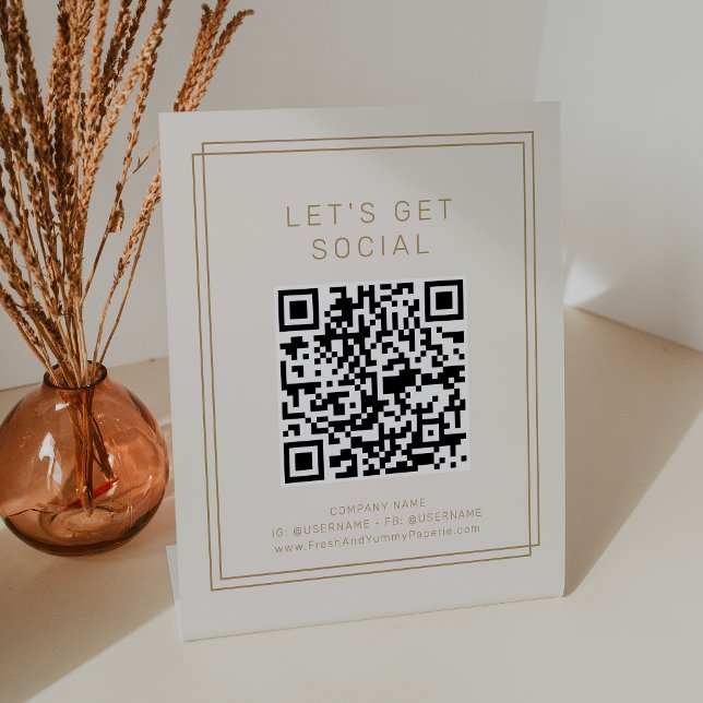 AVERY Vintage Gold Cream Let's Get Social Media Sockelschild (AVERY Vintage Gold Cream Let's Get Social Media Pedestal Sign)