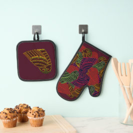 AVIAN ART DECO Mitt/Potholder Ofenhandschuh & Topflappen-Set