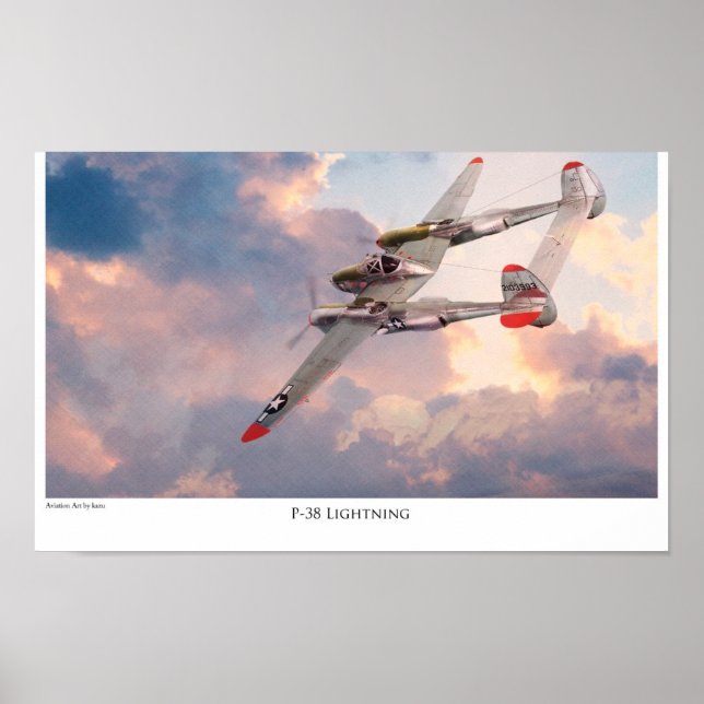 Aviation Art Poster "P-38 Lightning" (Vorne)