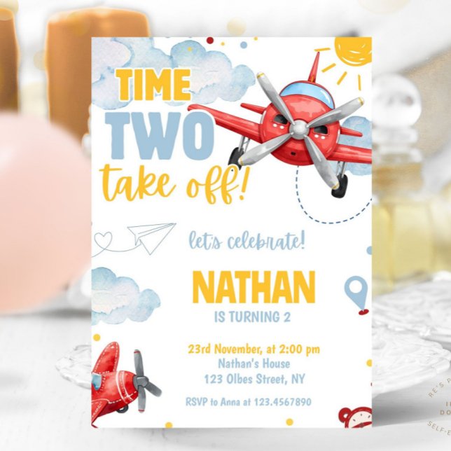 Aviation Boys Blue Airplane 2. Geburtstag Einladung (Red Blue Airplane 2nd Birthday Boy Invitation kids birthday, aviation birthday, pilot birthday, aero)