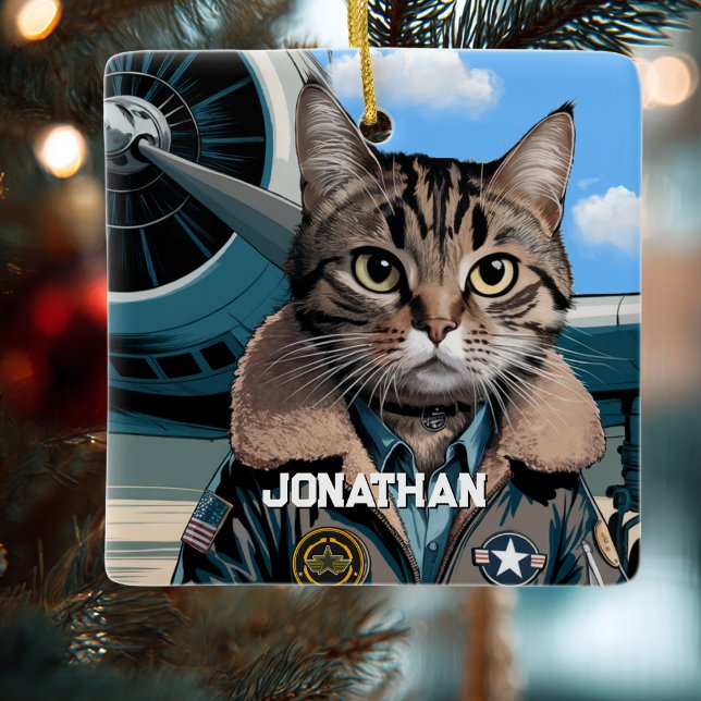 Aviation Cat Pilot and Airplane Funny Custom Keramikornament (Von Creator hochgeladen)