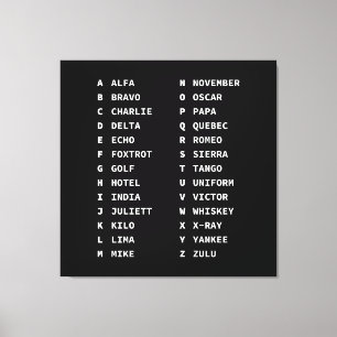 Aviation Phonetic Alphabet Code - Schwarz & Weiß Leinwanddruck