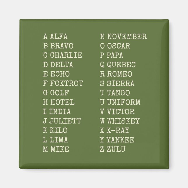 Aviation Phonetic Alphabet Magnet - Militärische G (Vorne)