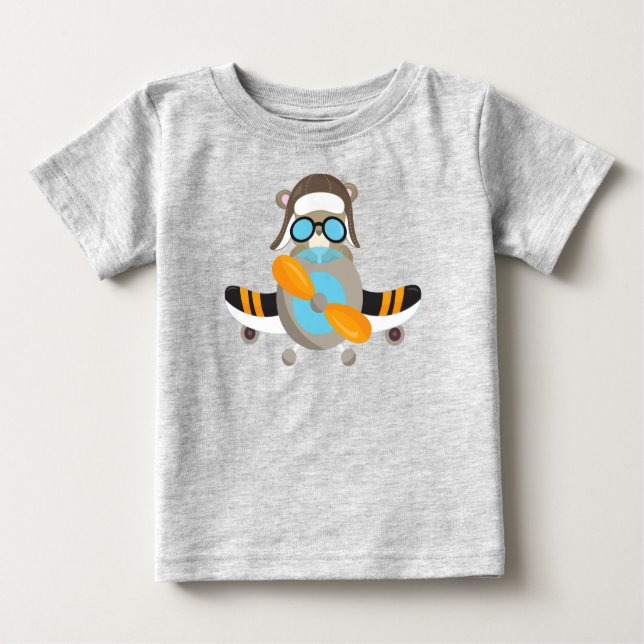 Aviator Bär, Pilotenbär, Flugzeug, Niedlicher Bär Baby T-shirt (Vorderseite)