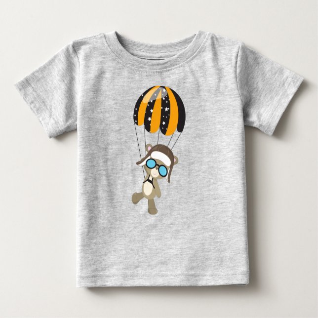 Aviator Bär, Pilotenbär, Niedlicher Bär, Fallschir Baby T-shirt (Vorderseite)