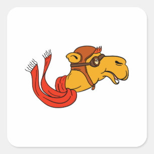 Aviator Camel Goggles Scarf Cartoon Quadratischer Aufkleber