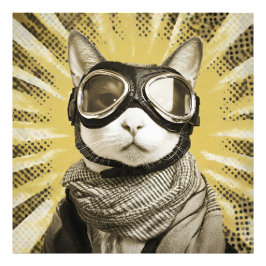 Aviator Cat Goggles Sunburst Portrait Fotodruck