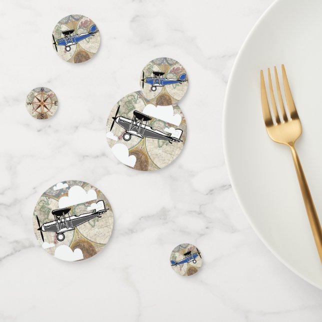 Aviator-Flugzeug und Vintage Weltkarte Konfetti (Gruppe)