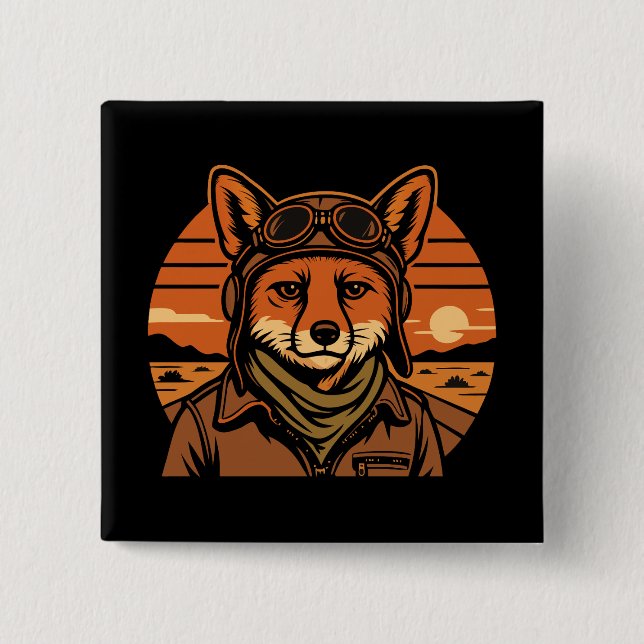 Aviator Fox Flying Foxy Wings Button (Vorderseite)