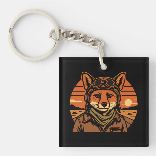 Aviator Fox Flying Foxy Wings Schlüsselanhänger (Vorderseite)
