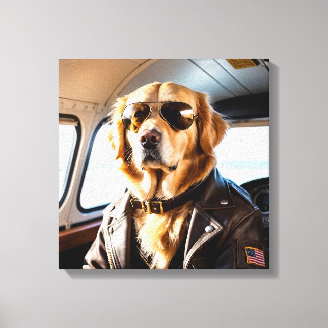 Aviator Golden Retriever Leinwanddruck (Vorderseite)
