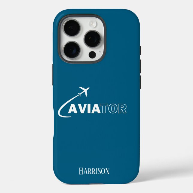 Aviator und Flugzeug,Minimalistisch,Monogramm-Init Case-Mate iPhone Hülle (Rückseite)