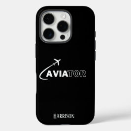 Aviator und Flugzeug,Minimalistisch,Monogramm-Init iPhone 16 Pro Hülle