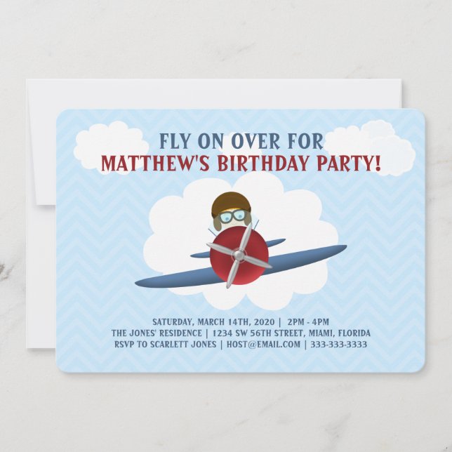Aviator und sein Flugzeug Einladung (Vorderseite)