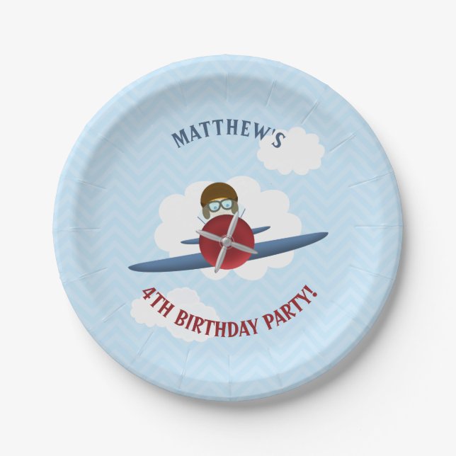 Aviator und sein Flugzeug Pappteller (Vorderseite)