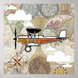 Aviator Vintag Flugzeug World Adventure Poster