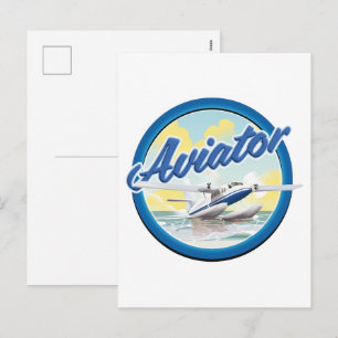 Aviator-Wasserflugzeug blaues Logo Feiertagspostkarte