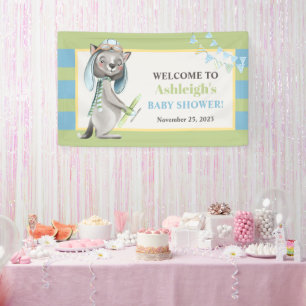 Aviator Wolf, Stripte Babydusche Banner