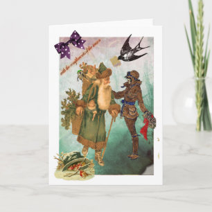 Aviatrix collaged steampunk Weihnachtskarte Feiertagskarte