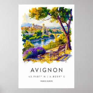 Avignon Aquarell Vintage Reiseposter Skifahren Poster