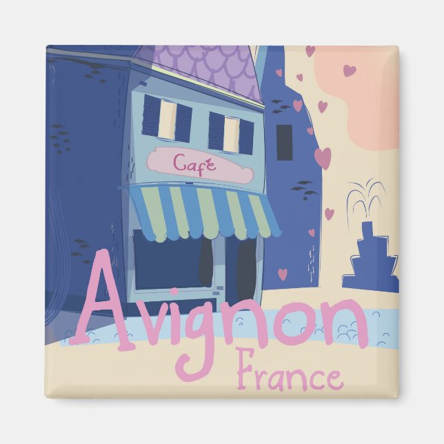 Avignon France Cartoon Reiseplakat Magnet (Vorne)