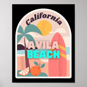 Avila Beach Retro Pastellfarben Palmen Sonne Und Poster