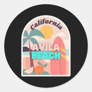 Avila Beach Retro Pastellfarben Palmen Sonne Und Runder Aufkleber