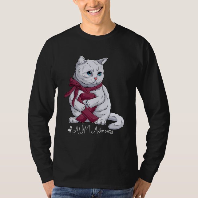 AVM Awareness Month Burgundy Ribbon Cat T-Shirt (Vorderseite)