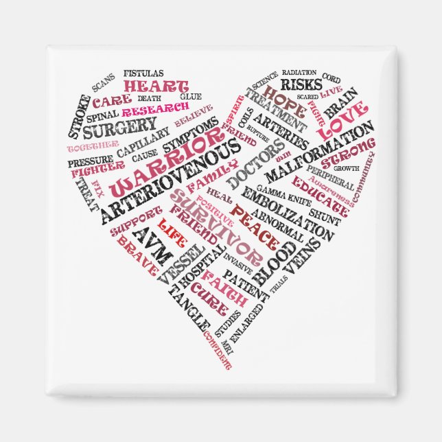 AVM Awareness Word Soup Heart Magnet (Vorne)