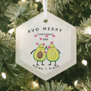 Avo Frohe Weihnachten! Adorable Avocado Couple Ornament Aus Glas