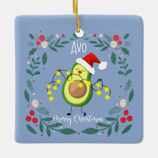 Avo fröhliche Weihnachtsweih Avocado-Lichtkarte Keramikornament (Vorderseite)