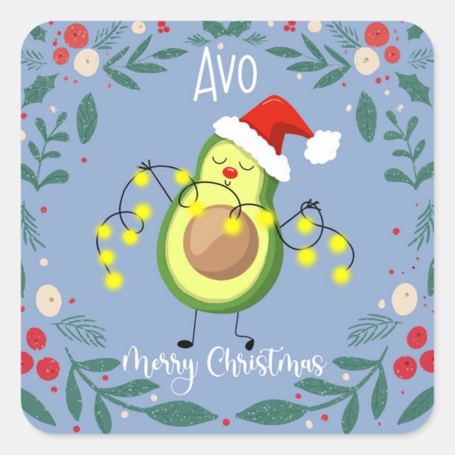 Avo fröhliche Weihnachtsweih Avocado-Lichtkarte Quadratischer Aufkleber (Vorderseite)
